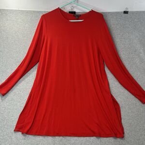Eileen Fisher Top Womens XL Red Tunic Long Sleeve Lagenlook Lightweight Pullover